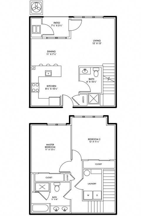Floor plan for 2 beds, 2 baths, 1227 sqft
